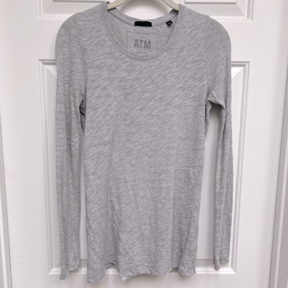 ATM Slub Jersey Long Sleeve Destroyed Wash Tee in Grey size XS